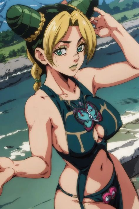 Jojo's Bizarre Adventure Characters, Jolyne Kujo, Jojos Bizarre Adventure Jotaro, Green Dolphin, Cartoon Movie Characters, Jojo's Adventure, Female Cartoon Characters, Bizarre Art, Jojo's Bizarre Adventure Anime