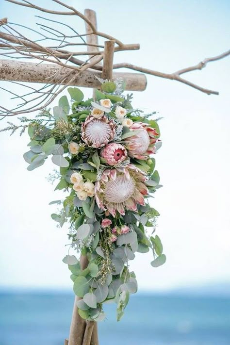 Protea Garden, Driftwood Arch, Honolulu Wedding, Protea Wedding, Holly Wedding, Floristry Design, Event Florals, King Protea, Ibiza Wedding