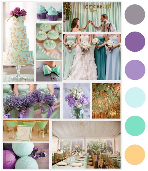 Mint, Lilac, and Gold Wedding Palette -- My edit Mint Green And Lilac Wedding, Lilac And Gold Wedding, Gold Wedding Palette, Mint Green Wedding Theme, Mint Gold Weddings, Mint Green And Purple, Green Wedding Decorations, Purple Wedding Decorations, Yellow Wedding Theme