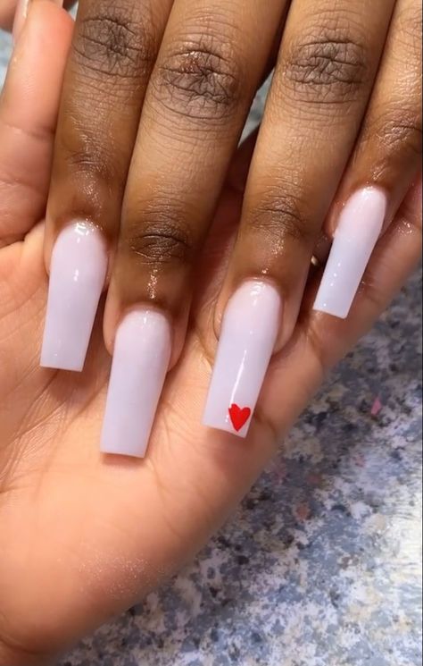 Small Red Heart, Milky Nails, Long Acrylic Nail Designs, Drip Nails, Colored Acrylic Nails, White Acrylic Nails, Cute Acrylic Nail Designs, Simple Acrylic Nails, Acrylic Set