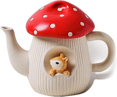 Mushroom Teapot, Ceramic Teapot Set, Squirrel Decor, Best Gifts For Women, Cute Teapot, Mushroom Tea, Cute Mushroom, Red Mushroom, Mushroom Coffee