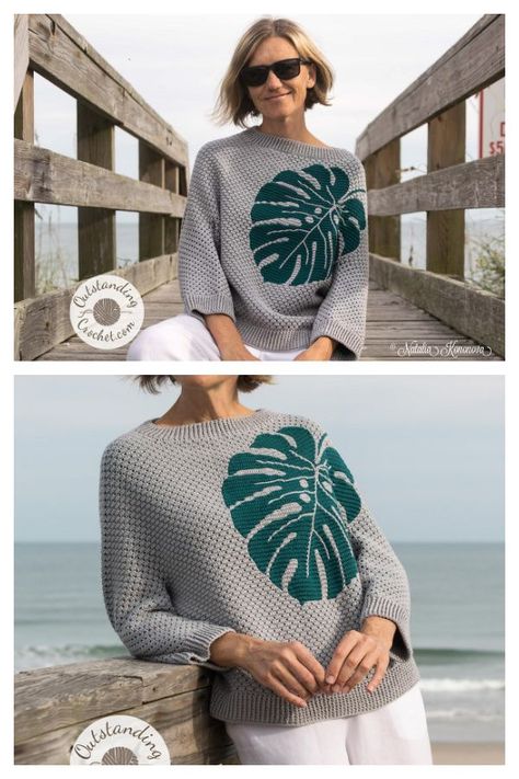 Mosaic Monstera Sweater Crochet Pattern Crochet Plant Sweater, Plant Crochet, Crochet Plants, Leaf Blanket, Crochet Leaf, Hygge Life, Craft Things, Modern Crochet Patterns, Crochet Plant