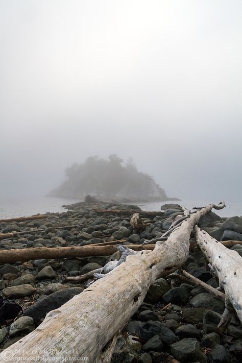 Fog almost hides the island at Whytecliff Park in West Vancouver, British Columbia, Canada. Whytecliff Park, Haida Gwaii, Amazing Scenery, Dark Nature, Sea To Shining Sea, West Vancouver, Yellow Raincoat, Beautiful Books, Explore Canada