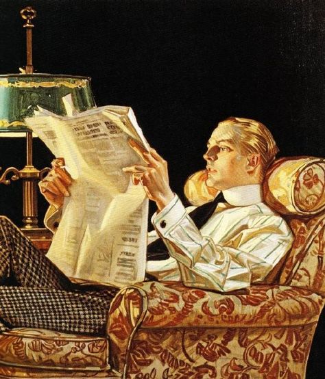 Aesthetic Sharer ZHR on Twitter: "Joseph Christian Leyendecker (March 23, 1874 – July 25, 1951) was a German-American illustrator.… " Reading Illustration, Reading A Newspaper, Vintage Illustration Art, Arte Punk, Art Deco Illustration, Beautiful Sketches, 캐릭터 드로잉, Illustration Vintage, Art Et Illustration