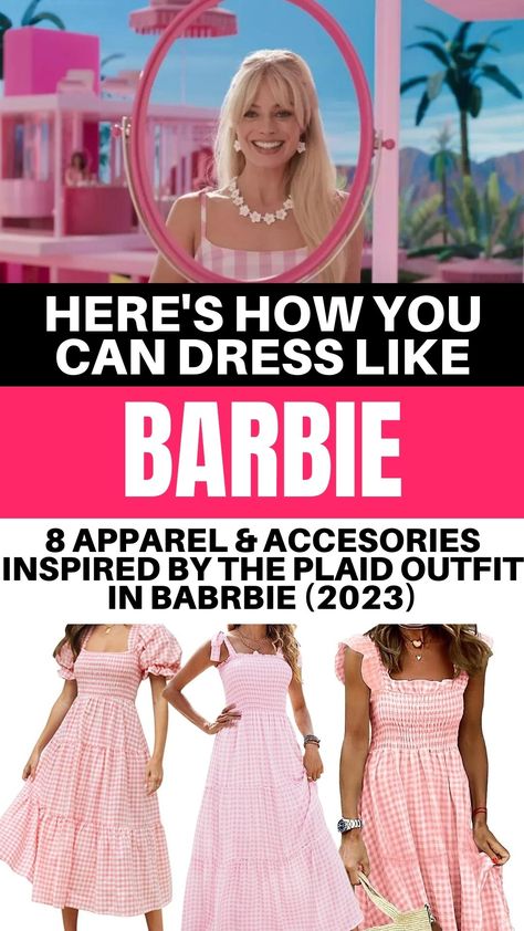 How To Dress Like Barbie, Beach Barbie Outfit, Barbie Diy Costume, Barbie Movie Outfits Ideas, Barbie Outfits For Women Party, Diy Barbie Costume, Diy Barbie Stuff, Barbie Costume Ideas Women, Dress Like Barbie