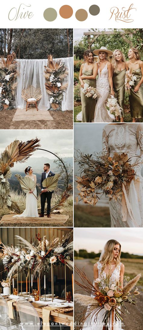 washed olive green and rust earthy tone neutral fall wedding colors Green Fall Weddings, Earth Tone Wedding, Olive Green Weddings, Earthy Neutrals, Rusting Wedding, Olive Wedding, Wedding Color Pallet, Neutral Wedding Colors, Earthy Wedding