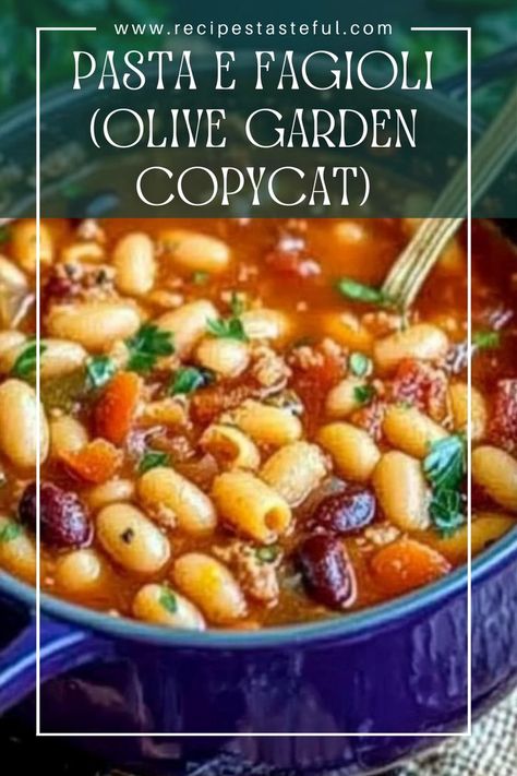 This hearty Pasta e Fagioli is a comforting and flavorful dish inspired by Olive Garden's famous recipe. Packed with lean ground beef, beans, and vegetables, it's perfect for a cozy dinner or as a satisfying lunch. Pasta Fagioli Recipe Olive Garden, Figoli Soup Olive Gardens, Pasta E Fagioli Olive Garden, Pasta De Figoli Olive Garden, Olive Garden Soup Fagioli, Pasta Fasul Recipe, Olive Garden Pasta E Fagioli Soup, Pasta Fazool Recipe Italian, Copycat Olive Garden Pasta Fagioli