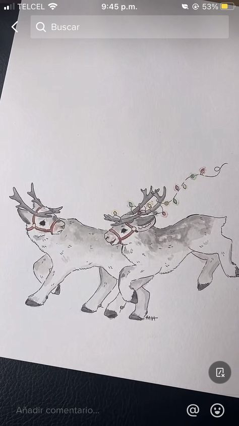 Christmas Drawing Reindeer, Ivory Owl Art, Christmas Animal Drawings, How To Draw A Reindeer, Christmas Drawings Art Sketch, Reindeer Drawings, Festive Drawings, Christmas Deer Illustration, Reindeer Sketch