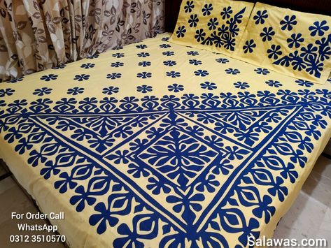 Aplic Work Bed Sheets New Designs Aplic Bedsheet Design, Sindhi Culture, Applic Work, Handmade Bed Sheets, Bedsheet Design, Aplic Work, Bed Furniture Set, Work Bed, Cloth Designs