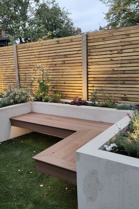 A collection of decking bench inspiration for some of our favourite projects Outdoor Deck Built In Seating, Built In Deck Bench Seating, Decking Bench, Deck Bench Seating, Built In Garden Seating, Built In Bench Seating, Deck Bench, Open Deck, Decking Ideas