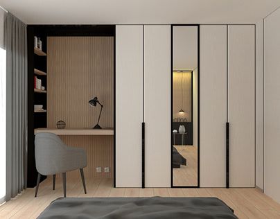 Middle Mirror Wardrobe, 6 Feet Wardrobe Design, Study With Wardrobe Design, Wardrobe Office Ideas, Profile Wardrobe Design, Office Wardrobe Design, Best Wardrobe Design Bedrooms, New Wardrobe Design, Profile Wardrobe