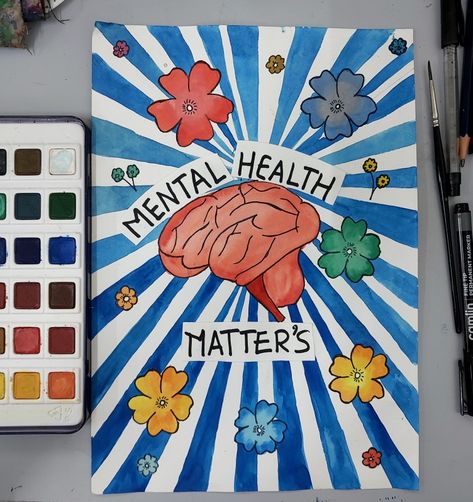 Poster For Mental Awareness, Poster On Mental Awareness, Mental Health Awareness Poster, Health Awareness Poster, Distortion Art, Metal Health, Awareness Poster, Mental Health Matters, Permanent Marker