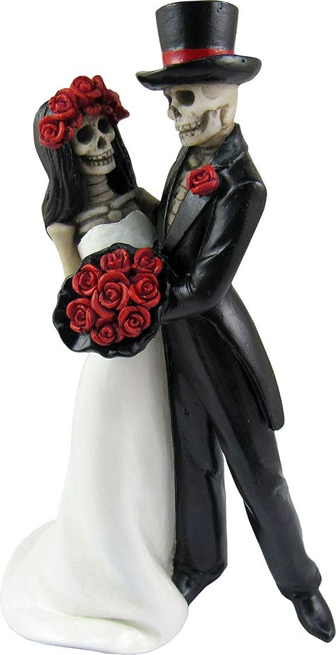 This exquisitely sculpted and hand-painted cake toppers figurine features a beautiful bride and groom skeleton couple. A beautiful and unique wedding cake topper perfect for a Halloween themed wedding decorations. It is an artistic design meticulously sculpted and hand-painted to capture every exceptional detail. Fit for gothic, day of the Dead, dia de los muertos, Halloween wedding theme. Dance Skeleton, Halloween Wedding Cake, Skull Wedding Cakes, Skeleton Wedding, Gothic Wedding Cake, Halloween Wedding Cakes, Couple Cake, Halloween Bride, Skeleton Couple