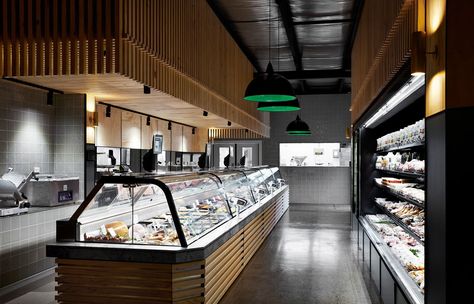 A new wave of artisanal modern butcher shop design layout is challenging the industry’s traditional style with designer spaces catering for both the Carnicerias Ideas, Meat Store, Food Retail, Meat Shop, Supermarket Design, Butcher Shop, Shop Front Design, Decoration Inspiration, Retail Space