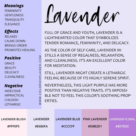 Lavender Symbolism, Lavender Meaning, The Color Lavender, Purple Meaning, Colour Psychology, Color Healing, Color Symbolism, Negative Traits, Color Lavanda