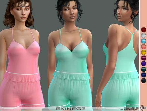 Sims 4 Mm Sleepwear, Long Elegant Dress, Crochet Sweater Dress, Halter Backless Dress, Satin Cami Top, Backless Midi Dress, Embellished Midi Dress, Gingham Pants, Faux Shearling Jacket