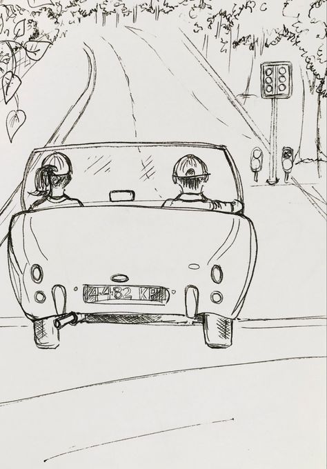 Sketching in ink to capture moments to make them memories. This sketch was inspired by a day with friends around Worcestershire. The sun was out, our car roofs were down and we travelled in convey. #sketch #sketchbook #ink #drawing #travel Car Driving Drawing, Drive Sketch, Road Trip Drawing, Driving Drawing, Drive Drawing, Van Drawing, Road Drawing, Drawing Travel, Drawing Hacks