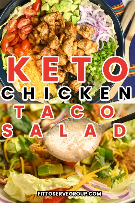 Chicken Taco Salad Recipe, Salsa Dressing, Taco Salad Recipe Healthy, Rotisserie Chicken Tacos, Mexican Chicken Salads, Chicken Taco Bowls, Taco Salad Bowls, Keto Taco Salad, Creamy Salsa