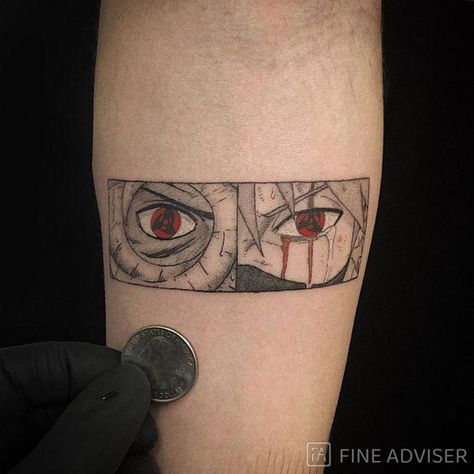 Anime Forearm Tattoo, Obito Tattoo, Kakashi Tattoo, Tato Naruto, Manga Tattoo, Naruto Tattoo, Omerta Tattoo, Cartoon Tattoos, Eye Tattoo