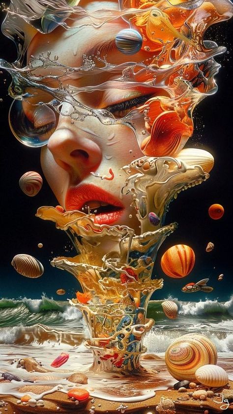 beautiful fantasy ocean whirlpool female face surrealism, trippy surreal photorealism, ocean waves, phone wallpaper, original art by Jeramondo Djeria Surreal Art Ocean, Surreal Photoshop Art, Face Surrealism, Ocean Whirlpool, Ocean Creatures Art, Fantasy Ocean, Surreal Landscape, Art Musical, Female Face