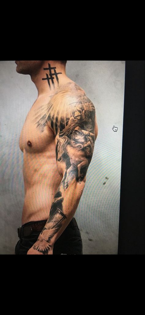 Men Shoulder Tattoo, Tattoo Fire, Neck Tattoos For Men, Tattoo Homme, Best Neck Tattoos, Tattoo Quotes For Men, Masculine Tattoos, Archangel Tattoo, Mens Shoulder Tattoo