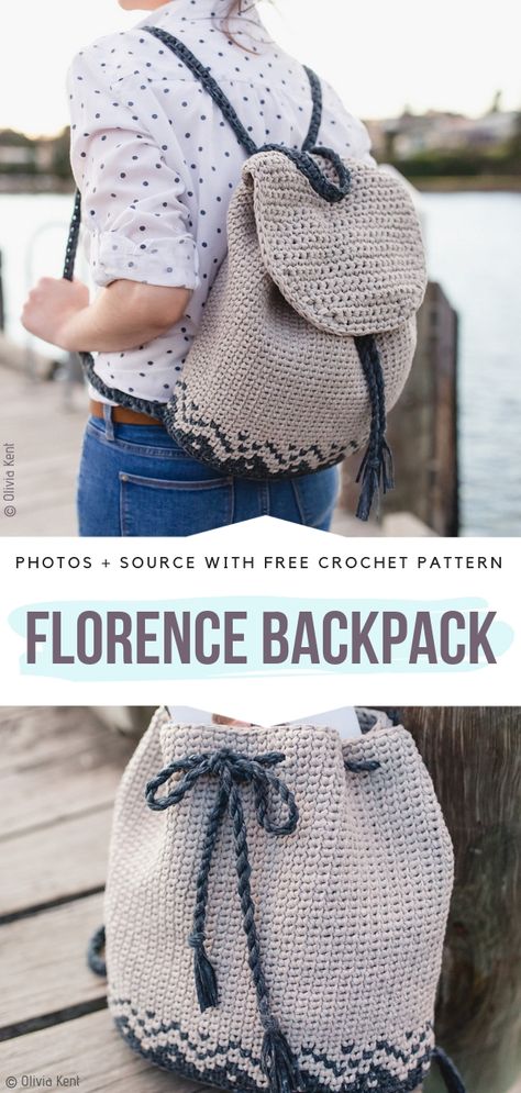 Crochet Backpack Free Crochet Backpack, Drawstring Backpack Pattern, Backpack Patterns, Modern Haken, Crochet Backpack Pattern, Free Crochet Bag, Womens Crochet Patterns, Crochet Backpack, Crochet Bag Pattern Free