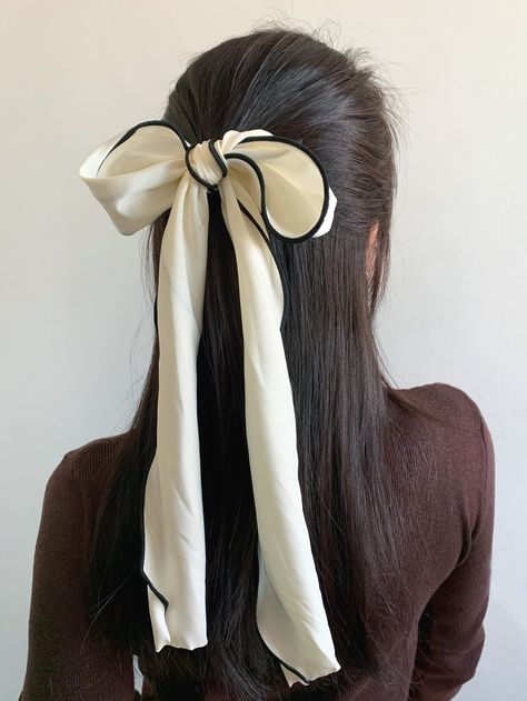 White Casual   Chiffon Plain Scarf Hair Tie Embellished   Women Accessories Scarf Hair Tie, Easy Trendy Hairstyles, Scarf Hair, Bow Hairstyle, Hair Ribbons, Ribbon Hairstyle, Bow Decor, Aesthetic Hair, Hair Tie