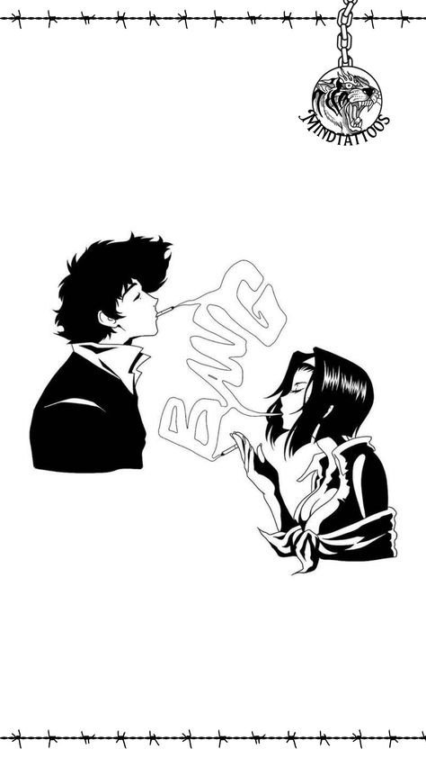 Cowboy Bebop Design, Cowboy Bebop Sketch, Trigun Tattoo Ideas, See You Space Cowboy Tattoo, Faye Valentine Tattoo, Trigun Tattoo, Samurai Champloo Tattoo, Cowboy Bebop Tattoo, Cyberpunk Tattoo