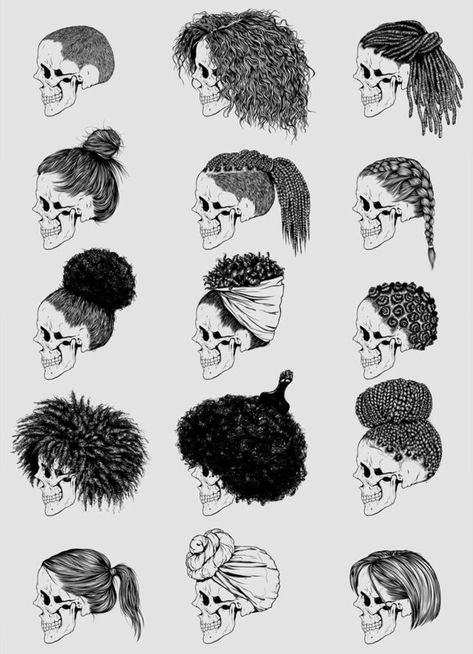 Hairstyles Digital Art, Afro Hair Drawing, Skull Girls, Hair Sketch, Skull Drawing, Hair Reference, Anime Hair, Anime Drawings Tutorials, Anatomy Art