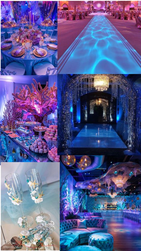 Ariel Sweet 16 Theme, Ocean Theme Event, Under The Sea Wedding Theme Decorations, Quinceanera Under The Sea Theme, Quince Under The Sea Theme, Prom Themes Under The Sea, Quinceanera Ocean Theme, Sweet 16 Party Ideas Beach Theme, Little Mermaid Sweet 16 Ideas