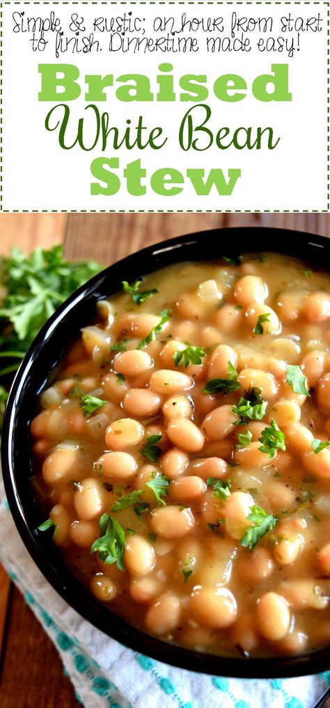 Braised White Bean Stew - Lord Byron's Kitchen Brunch Salads, Navy Bean Recipes, White Bean Stew, Chorizo Soup, White Bean Recipes, Bean Stew, Easy Soup, Delish Recipes, White Bean