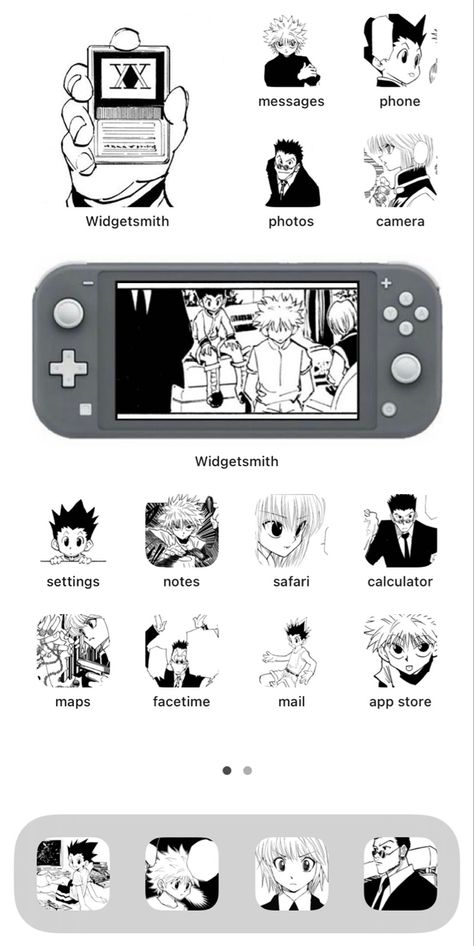 Hxh Themed Phone, Hunter X Hunter Phone Theme, Hxh Phone Layout, Anime Phone Layout Ideas, Iphone Layout Homescreen Anime, Manga Phone Layout, Anime Themes For Mobile Phone, Hxh Wallpaper, Ios14 Homescreen