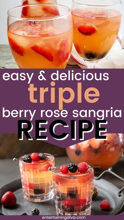 This is one of the best mixed berry sangria recipes ever! Made with rosé wine, pineapple juice, strawberries, blueberries and raspberries, this summer berry drink is perfect for any occasion. Berry Sangria Recipes, Rosé Sangria, Sparkling Sangria, Easy Sangria Recipes, Berry Cocktail, Yummy Summer Cocktails, Berry Sangria, Rose Sangria, Summer Food Party