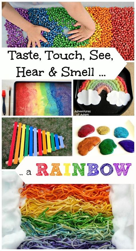 Kids will really enjoy these AWESOME 5 senses science & sensory activities!  Fun for spring & St. Patrick's day too 5 Senses Activities, Rainbow Activities, Senses Activities, Crafts And Activities For Kids, Rainbow Christmas, Sensory Crafts, Sensory Activities Toddlers, Enchiladas Recipe, Kids Rainbow