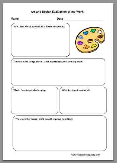 Art, Design and Craft Resources - TOP TEACHING TOOLS Art Reflection Worksheet, Art Evaluation, Landscape Art Lessons, Art Assessment, Art Reflection, Art Classroom Management, Art Critique, Assessment Strategies, Art Handouts