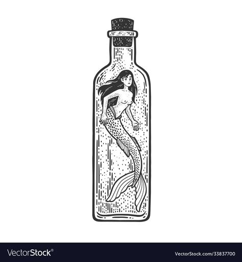 Bottle Sketch, Creature Sketch, Illustration T Shirt, Mermaid Pattern, Woman Drawing, Mermaid Art, White Hand, Sea Life, Free Vector Images