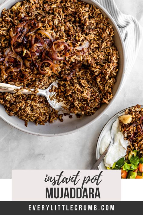 Vegan Middle Eastern, Middle Eastern Lentil Soup, Instant Pot Brown Rice, Mujadara Recipe, Lentils Instant Pot, Brown Rice Pilaf, Rice And Lentils, Vegan Instant Pot Recipes, Caramelised Onion