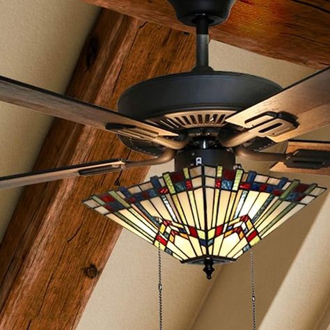 Amazon.com: RIVER OF GOODS 52 Inch Craftsman LED Ceiling Fan with Lights - Tiffany-Style Stained Glass Ceiling Light Fixture - Elegant Chandelier Fans with Lights and Remote : Home & Kitchen Stained Glass Ceiling Fan, Craftsman Ceiling Fans, Chandelier Fans, Stained Glass Ceiling, Ceiling Fan Light Fixtures, Ceiling Fan With Lights, Chandelier Fan, Ceiling Fan Light, Elegant Chandeliers