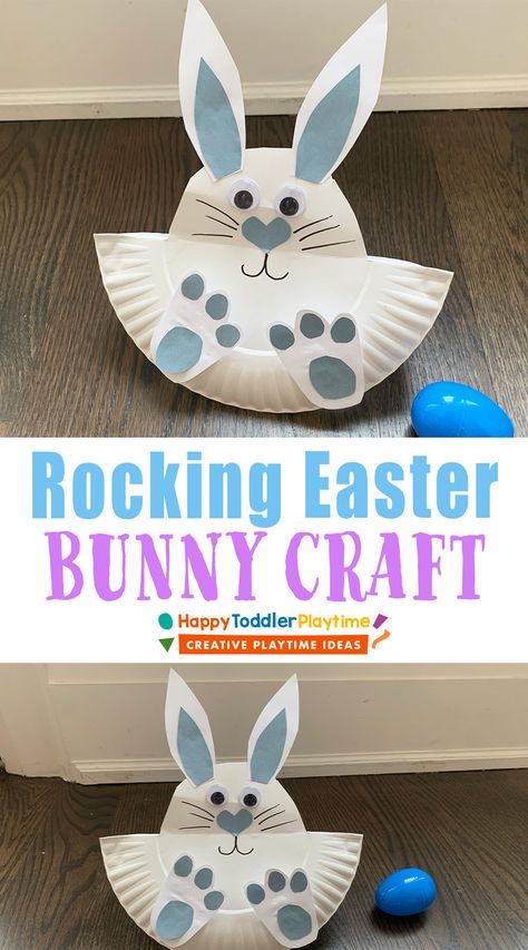 Rocking Paper Plate Easter Bunny Craft - Happy Toddler Playtime Paper Plate Easter Bunny, Paper Plate Bunny, Rabbit Craft, Easter Bulletin Boards, Nanny Activities, Easter Bunny Craft, Bunny Craft, Activity Preschool, Happy Toddler