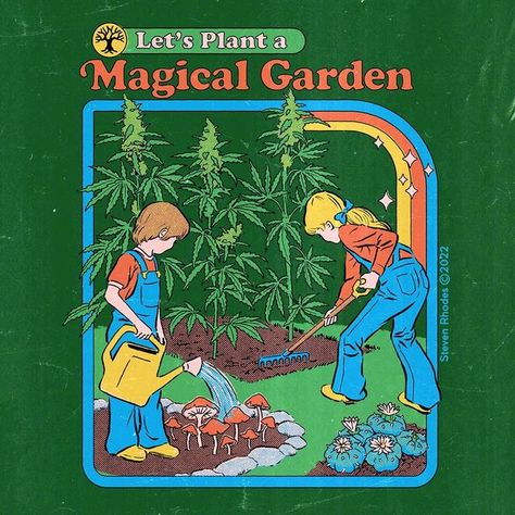 steven rhodes on Instagram: “Here’s one for all the budding green thumbs out there! 🌱🌿🌳🌈 . “Magical Garden” New release from stevenrhodes.threadless.com Available on a…” Helloween Wallpaper, Garden Poster, Steven Rhodes, Fun Magnets, Magical Garden, المملكة العربية السعودية, Rhodes, Metropolis, Satire