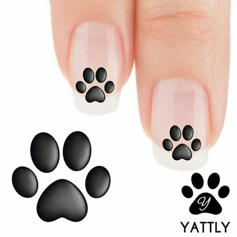 Love them. Paw Print Nail Art, Paw Print Nail, Paw Print Nails, Dog Nail Art, Cat Nail Designs, Cute Almond Nails, Paw Nails, Football Nails, Print Nail Art