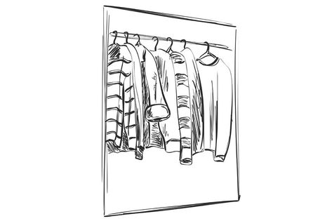 Clothes Hanger Drawing, Wardrobe Sketch, Drawing Help, Clothing Brand Logos, Drawing Clothes, Wedding Invite, Clothing Rack, Clothes Hanger, Hangers