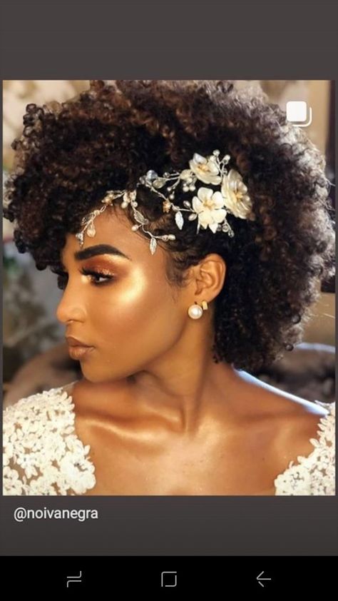 Short Curly Wedding Hair Black Women, Natural Hair For Brides, Black Natural Hairstyles For Wedding, Curly Bridal Hair Black Women, Natural Bride Hair Black Women, Wedding Hairstyles For African Women, Prom Afro Hairstyles, Natural Curls Hairstyles Wedding, Short Afro Wedding Hairstyles