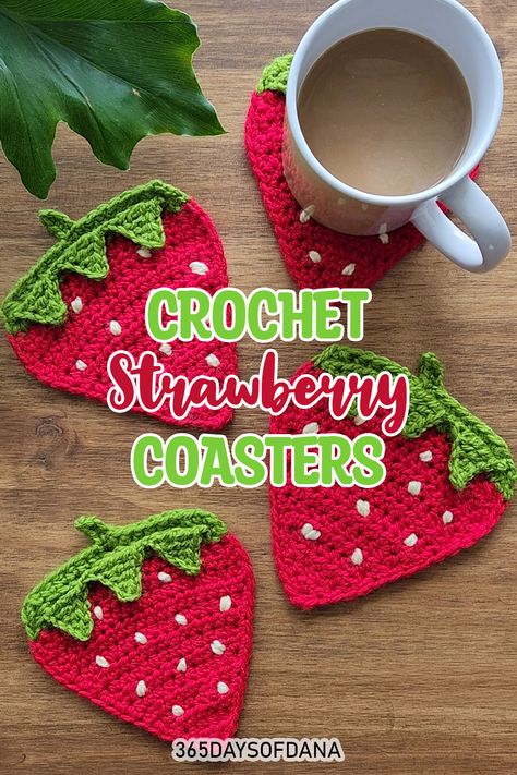 A detailed crochet tutorial for a strawberry coaster. Simple and great for beginners. Strawberry Coaster Crochet, Crochet Strawberry Coaster, Strawberry Coaster, Crochet Cake, Detailed Crochet, Kitchen Crochet, Coaster Crochet, Crochet Decor, Crochet Strawberry