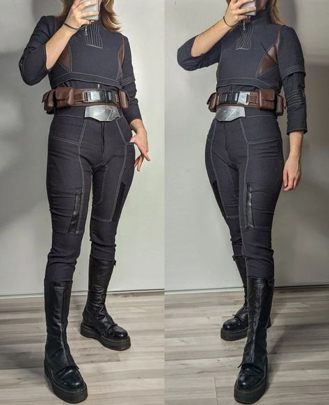 Casual Cosplay Star Wars, The Mandalorian Inspired Outfit, Bo Katan Kryze Costume, Mandalorian Outfit Ideas, Star Wars Oc Cosplay, Mandolorian Outfits, Mandalorian Armor Design Female, Mandalorian Bounding, Bokatan Mandalorian Cosplay