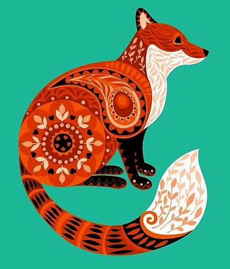 Art Fox, Spirit Animal Art, Fox Illustration, Scandinavian Folk Art, Ukrainian Art, Insect Art, The Shark, Fox Art, Folk Art Painting