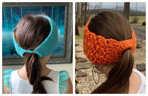 Ponytail Ear Warmer, Crochet Ponytail Headband, Crochet Headband With Ponytail Hole, Crochet Ponytail Ear Warmer Free Pattern, Ponytail Ear Warmer Crochet Pattern, Crochet Headbands For Women, Crochet Hair Bands, Hair Doodles, Cozy Crafts