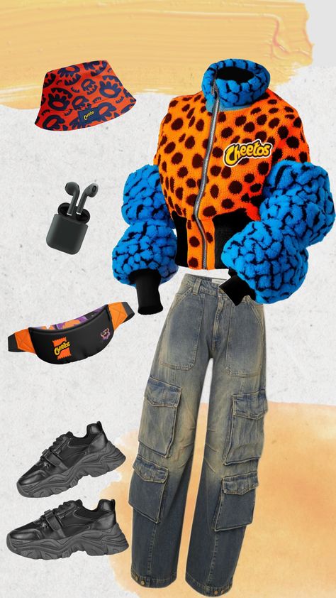 Streetwear fashion outfit inspirado en la merch de Cheetos Cheesyverse Streetwear Fashion Outfits, Fashion Outfit, Streetwear Fashion, Fashion Inspo, Street Wear, Fashion Outfits