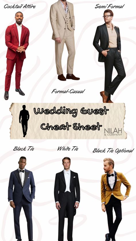 Wedding Guest cheat sheet for any type of wedding! Wedding Guest For Men, Formal Outfit Wedding Guest, Men Semi Formal Outfit, Men Semi Formal, Outfit For Wedding Guest, Semi Formal Wedding Attire, Men's Semi Formal, Outfit For Wedding, Guy Outfit