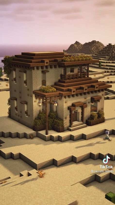 Minecraft Desert House, Minecraft Desert, Construction Minecraft, Minecraft Building Guide, Case Minecraft, Rumah Minecraft Sederhana, Minecraft Mansion, Minecraft Structures, Desert House